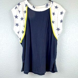 Ces Femme Womens Stretch Stars Print Sleeve Round Neck Pullover Top Navy Size L